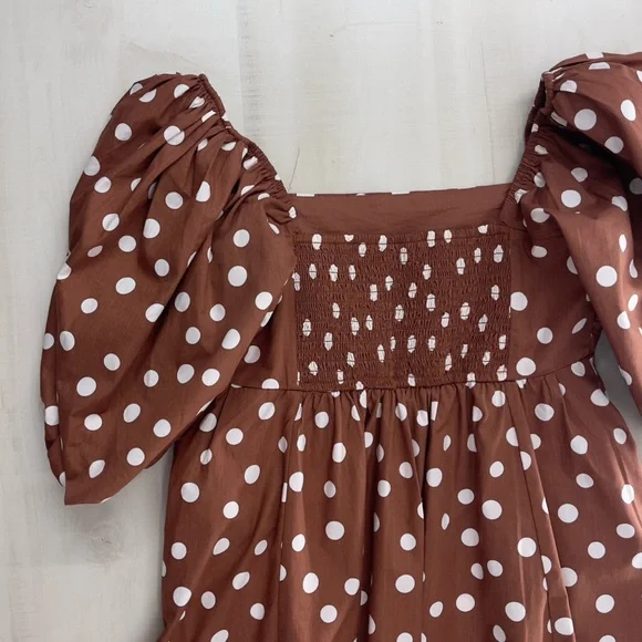nwt ABERCROMBIE & FITCH Emerson polka dot brown printed puff sleeve mini dress M - Picture 5 of 5